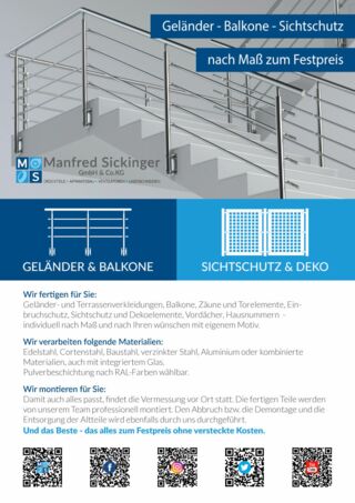 Flyer - Geländer und Sichtschutz der Manfred Sickinger GmbH & Co. KG