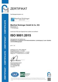 Zertifikat DIN ISO 9001:2015