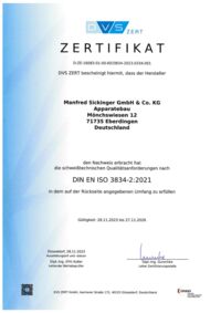 Zertifikat EN 3834-2:2021