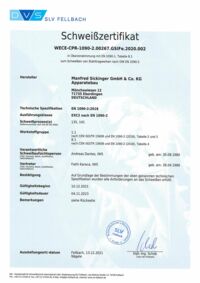 Schweißzertifikat EN 1090-2:2018 EXC2